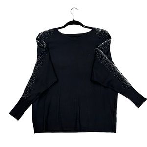 Cold shoulder rhinestone sleeve sweater